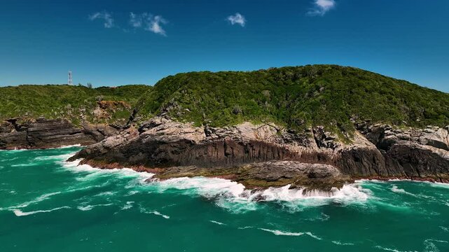 Aerial view of tropical islands and coastline, Brazil.