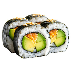 Fresh sushi rolls with avocado and seaweed, a delicious and visually appealing dish