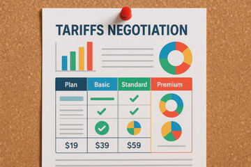 Tariffs negotiation plan comparison with basic standard and premium options includes charts and pricing details for effective decision making