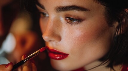 Obraz premium Woman Face Lips Eyes Skin Beauty Makeup Application