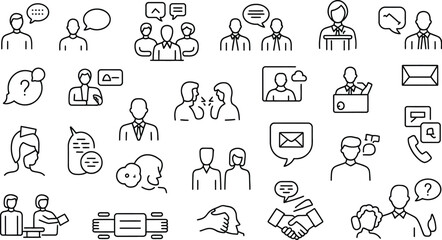 Illustration of communication icons showing people talking and interacting together