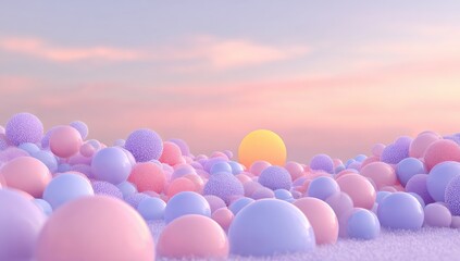 Pastel spheres field sunset scene.  Possible use Background