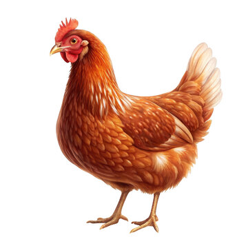 a brown hen with white accents standing gracefully isolated on transparent background