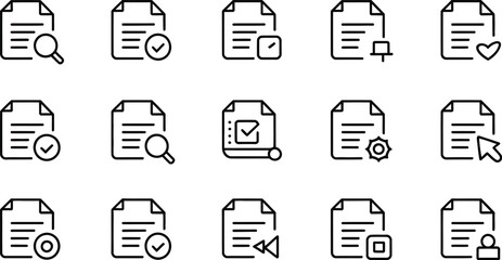 Fifteen document icons with various symbols on a white background in a grid layout