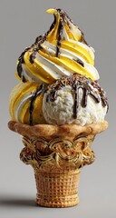 Gourmet ice cream cone, dessert, studio shot, delicious treat