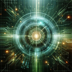 Obraz premium Vivid green digital interface with glowing lines and dots forming a circular pattern. Generative AI