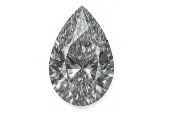Diamond sparkling brilliantly, teardrop-shaped and transparent, highlighting exceptional cut and gleaming luminosity