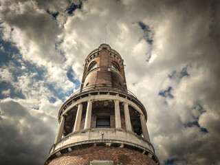Low angle view of Gardos Tower, the neo romantic red brick memorial built for the Hungarian...