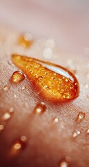 Honey Drop on Skin, Macro, Soft Light.  Possible use Skincare