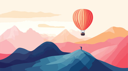 Adventure Seekers Enjoying Hot Air Balloon Ride Over Colorful Landscape