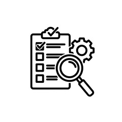 Obraz premium Checklist with magnifying glass and gear for task management and productivity