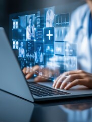 Medical professional using technology for health monitoring and data analysis.