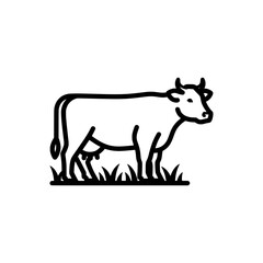 Obraz premium Cow standing on grass in a simple outline style