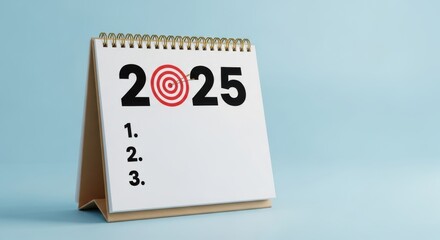 2025 calendar with target and numbered list for goals
