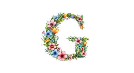 Vector floral letter g watercolor design, botanical alphabet illustration for wedding invitations and decoration
