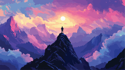 Solo conqueror standing tall on mountain peak against sky