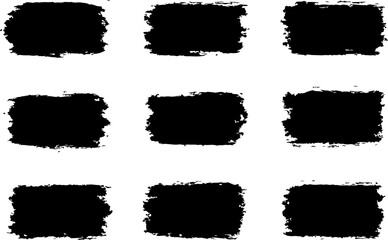Nine black rough textured square brush stroke shapes arranged in a three by three grid on a white background