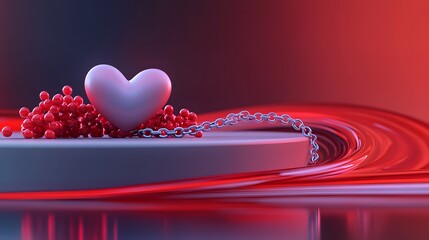 Abstract 3D Render Heart Chained Red Beads Platform