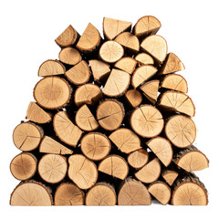 Stacked Wooden Log Pile Showing Grain Texture in Brown Rustic Style Background with Cut Sections Prepared for Firewood Isolated Transparent Background