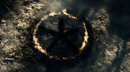 Circular fire ring on ground