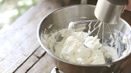 Creamy Frosting in Mixing Bowl, Delicious Baking Dessert