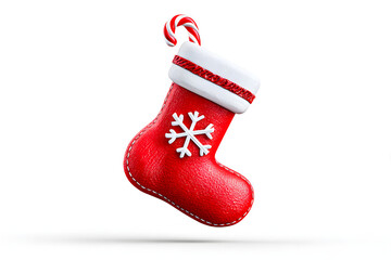 A festive red Christmas stocking with a white snowflake and candy cane awaits holiday treats and seasonal cheer. Ai Generated Images