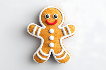 Festive gingerbread man cookie on a plain background, perfect for holiday cards or seasonal designs, featuring adorable icing details. Ai Generated Images