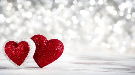 Romantic Red and Silver Glitter Hearts Valentine's Day Background