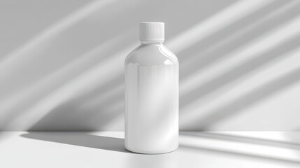 Blank white bottle mockup on a white surface.