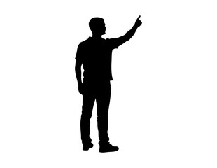 Mans silhouette pointing upward. Suitable for motivation, success, achievement concepts. Business presentations, inspirational designs, educational materials.