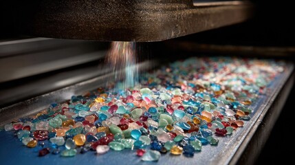 Mineral sorting machine in operation separating valuable elements from waste