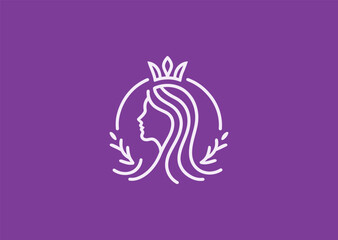Beautiful queen line logo for elegance, royalty, or feminine branding.