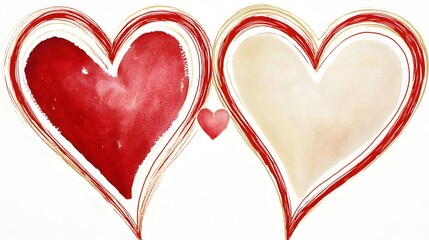 Watercolor Hearts: Romantic Red and Beige Love Illustration