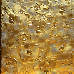 Intricate gold floral pattern with raised textures and warm highlights, forming a luxurious and ornate background