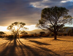 Naklejka premium late afternoon outdoor scene with dramatic long shadows