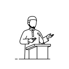 Person presenting at podium with hands raised for emphasis