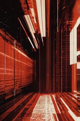 Abstract Red and Black Geometric Corridor Digital Art