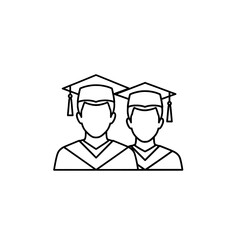 Two graduates wearing caps and gowns with a proud expression