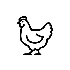 Simple black outline of a chicken standing on a solid background