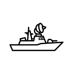 Modern military ship with radar system side view silhouette
