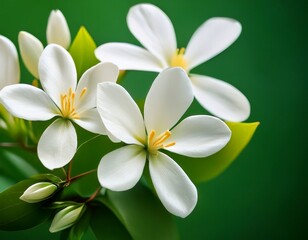 Naklejka premium white flowers on green background