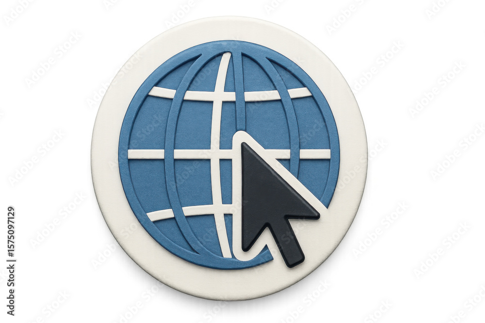 Fototapete 3d rendering of a mouse cursor clicking a globe icon, representing global connectivity and internet browsing on a transparent background