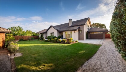 a house with a large yard and a path leading to it