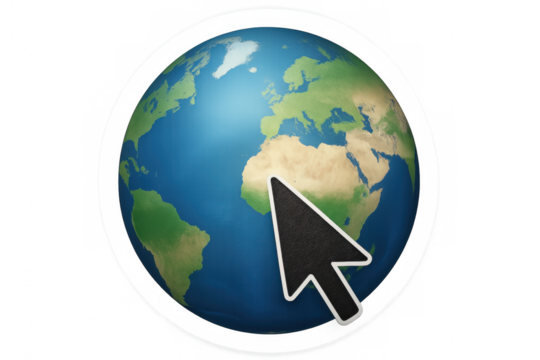 Computer mouse cursor highlighting african continent on spinning transparent world globe, representing digital global connectivity