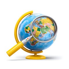 Exploring the globe with a magnifying glass reveals continents, oceans, and a world of travel and geography education. Ai Generated Images