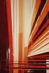 Abstract Cityscape Red and Orange Architectural Illustration