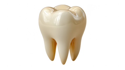 A gleaming tooth model, isolated on transparent background, represents dental hygiene and oral health