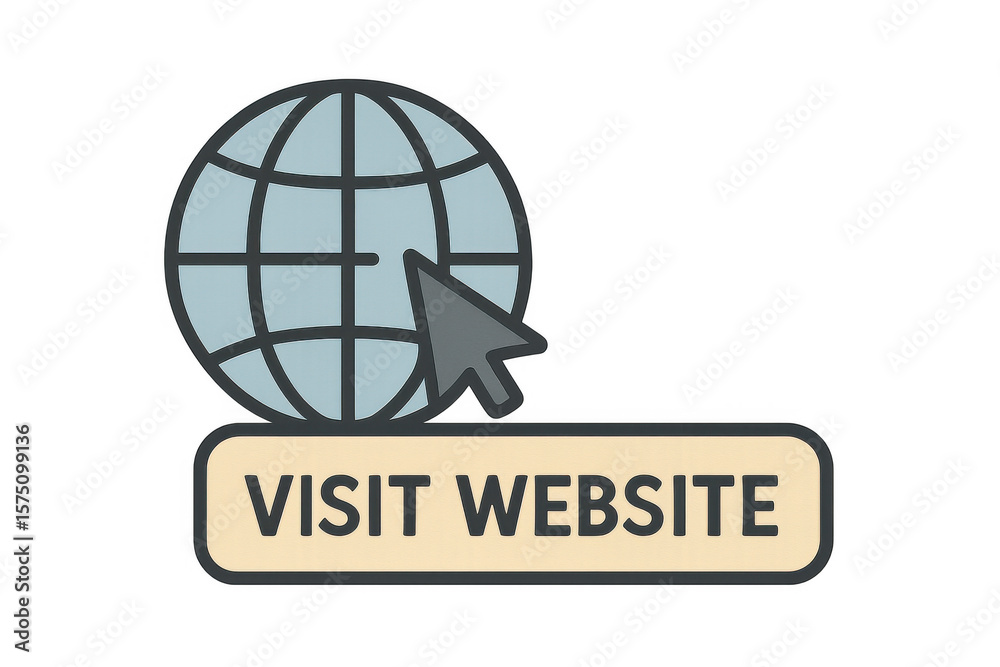 Aufkleber web button featuring global icon, mouse pointer hovering, representing online navigation and digital