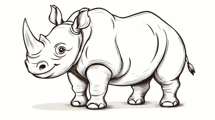 Fototapeta premium Cute Rhinoceros Cartoon Character Coloring Page for Kids
