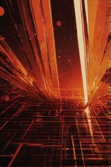 Abstract Orange and Red Digital Cyberpunk Cityscape Illustration